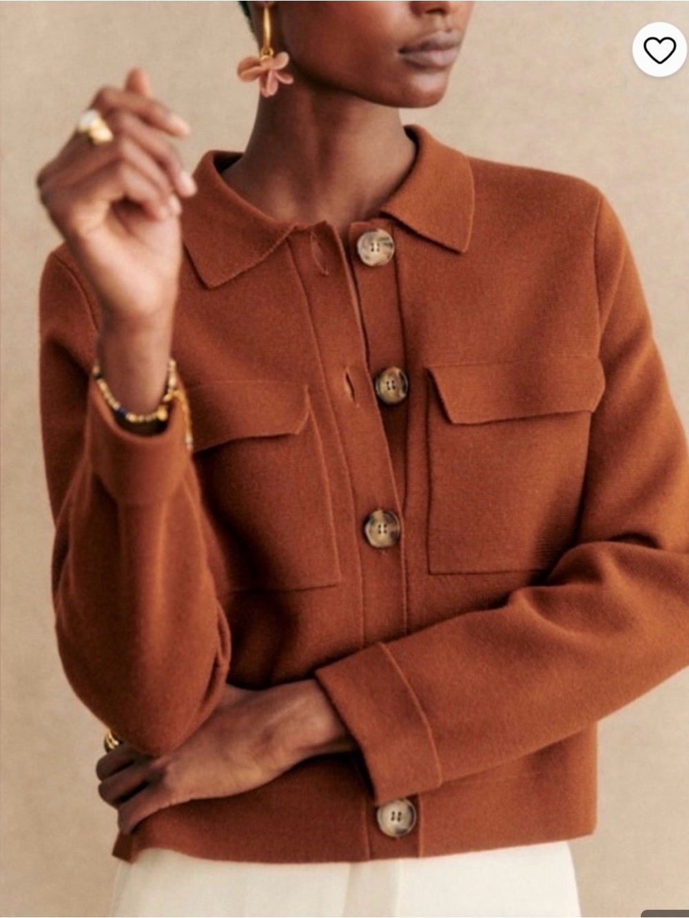 Sezane Chest-Pocket Button-Front Knit Jacket in Rust - Picture 8 of 8